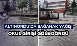 Altınordu'da sağanak yağış: okul girişi göle döndü