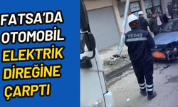Fatsa’da otomobil elektrik direğine çarptı