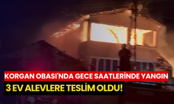 Korgan Obası'nda gece saatlerinde yangın: 3 ev alevlere teslim oldu!