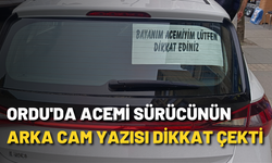 Ordu'da acemi sürücünün arka cam yazısı dikkat çekti