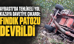 Aybastı’da tehlikeli yol kazaya davetiye çıkardı: Fındık patozu devrildi