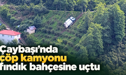 Çaybaşı’nda çöp kamyonu fındık bahçesine uçtu