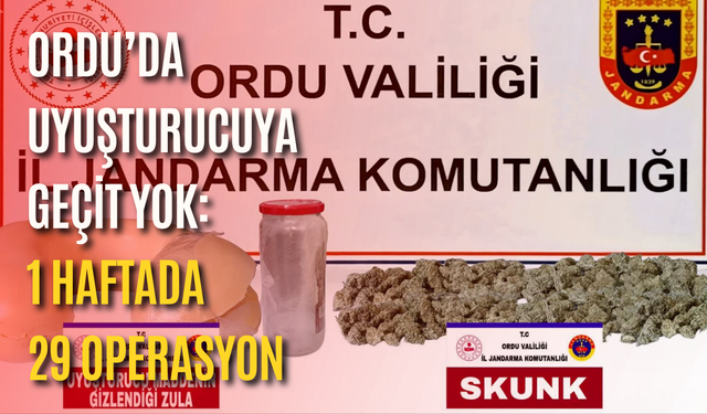 Ordu’da uyuşturucuya geçit yok: 1 haftada 29 operasyon