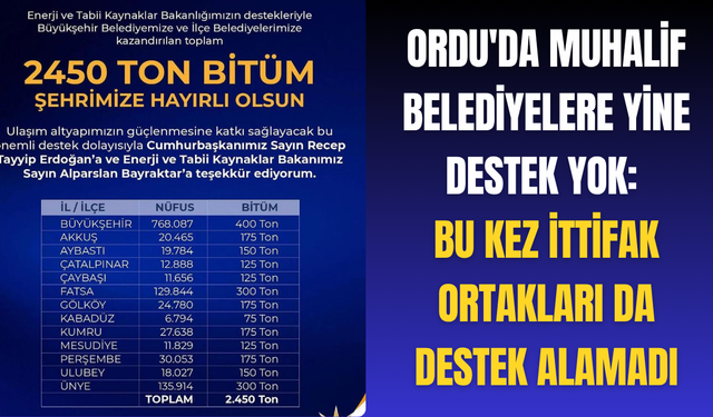 Ordu'da muhalif belediyelere yine destek yok: Bu kez ittifak ortakları da destek alamadı