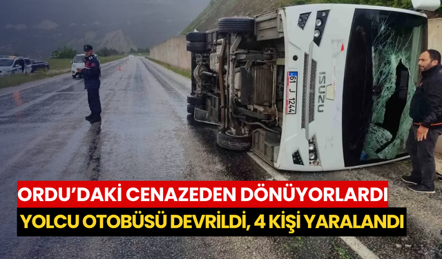 Ordu’daki cenazeden dönüyorlardı: Yolcu otobüsü devrildi, 4 kişi yaralandı