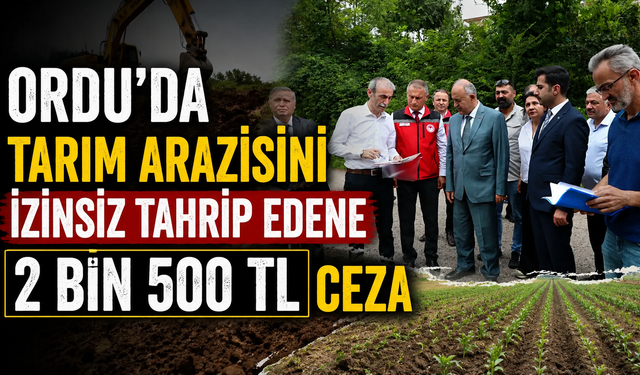 Ordu'da tarım arazisini izinsiz tahrip edene 2 bin 500 TL ceza