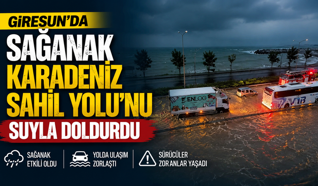 Giresun'da sağanak yağış Karadeniz Sahil Yolu'nu suyla doldurdu