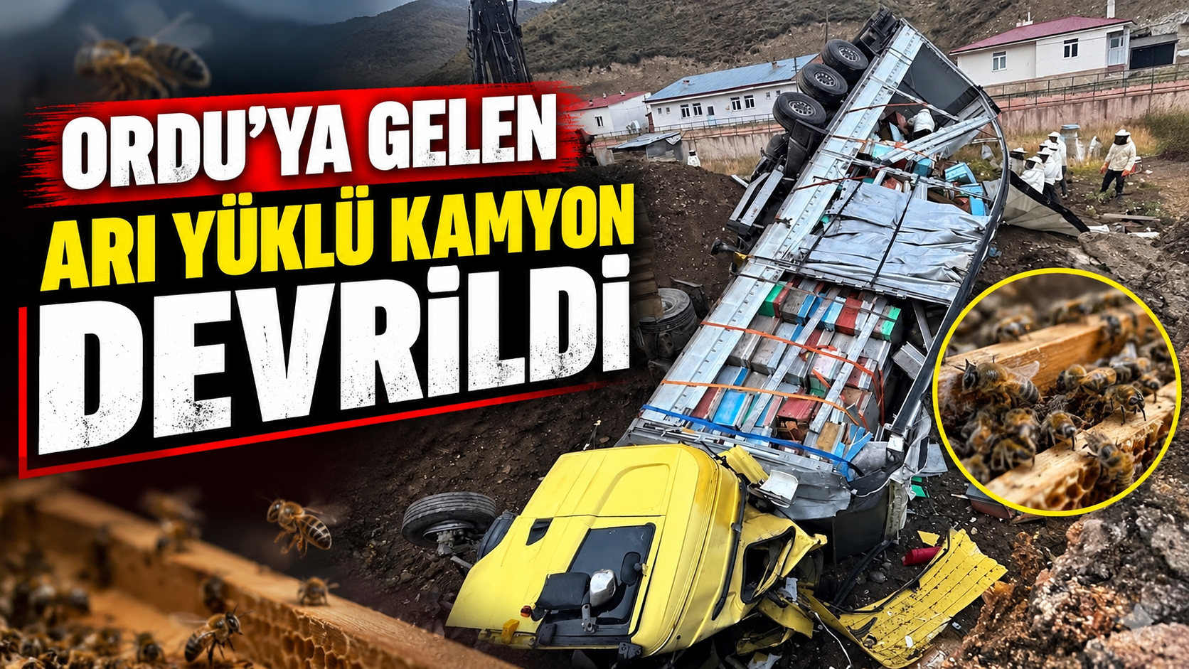 Ordu'ya gelen arı yüklü kamyon devrildi