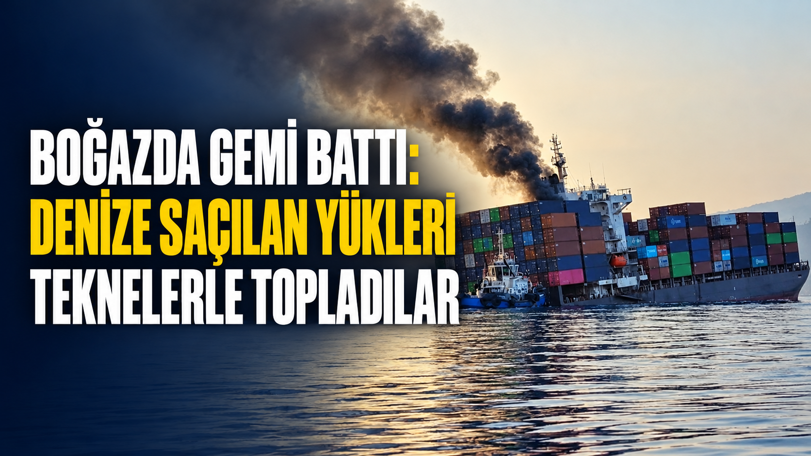 Boğazda gemi battı: Denize saçılan yükleri teknelerle topladılar